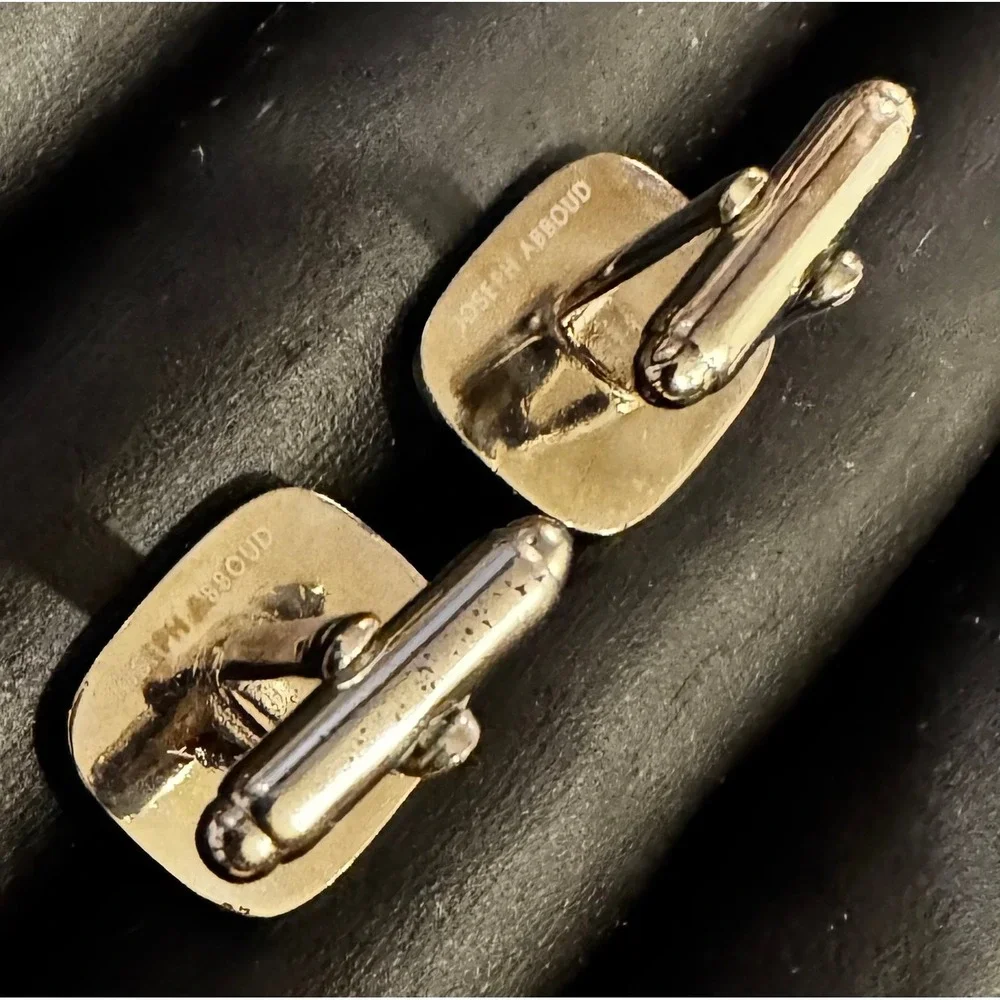 Joseph Abboud Mens Cufflinks Silver Tone Cream Enamel Square Striped Toggle Deco
